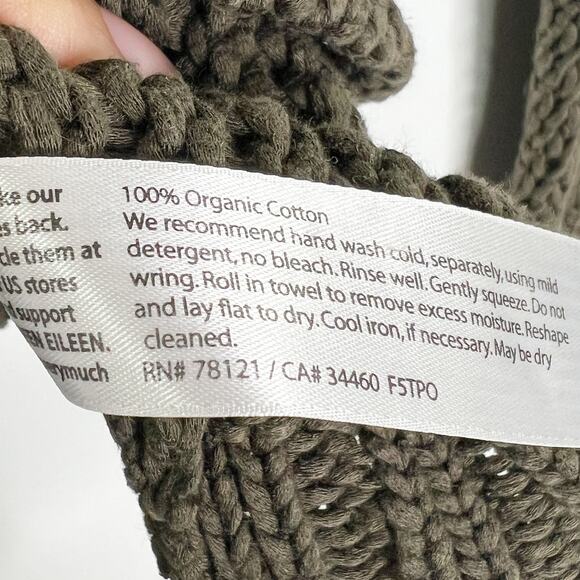 Eileen Fisher L Womens Crew Neck Open Knit Crochet Sweater Olive Green - Picture 6 of 8
